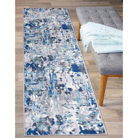World Rug Gallery Distressed Abstract Blue/Gray/Ivory Runner Rug 2'x7' Runner 2085BLUE2X7